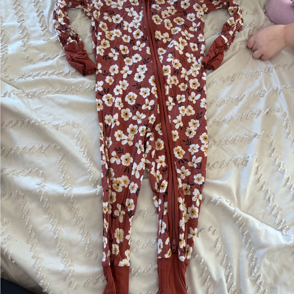 Little Sleepies Floral Kids Pajamas - Red and White